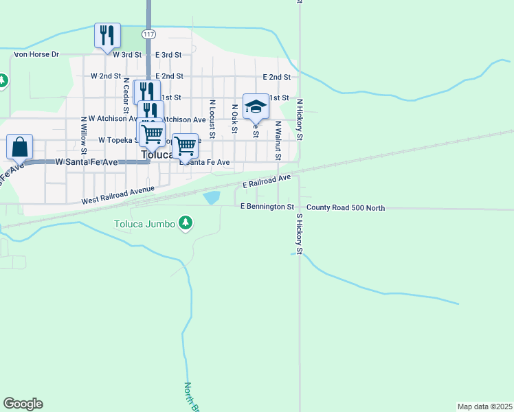 map of restaurants, bars, coffee shops, grocery stores, and more near 600 East Bennington Street in Toluca