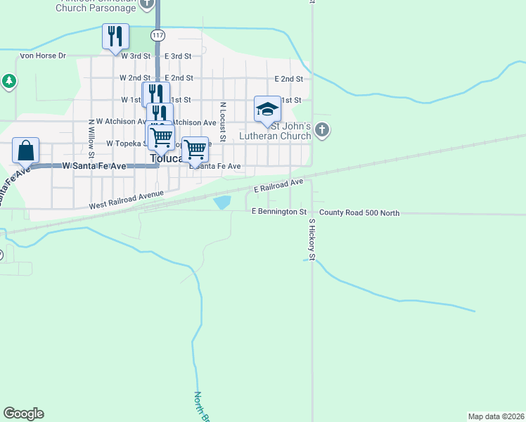map of restaurants, bars, coffee shops, grocery stores, and more near 600-616 East Bennington Street in Toluca