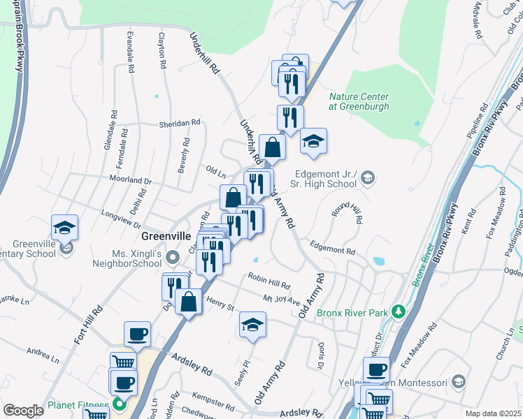 map of restaurants, bars, coffee shops, grocery stores, and more near 656 South Central Avenue in Scarsdale