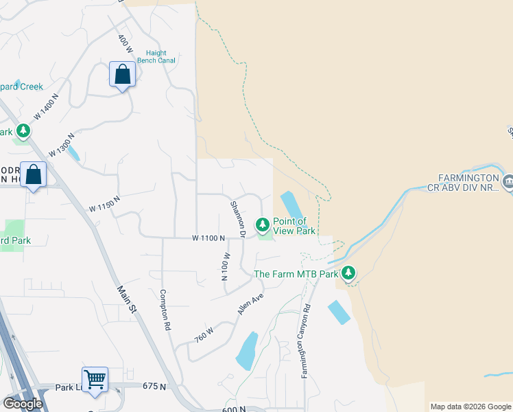 map of restaurants, bars, coffee shops, grocery stores, and more near 1175 North Robyn Way in Farmington