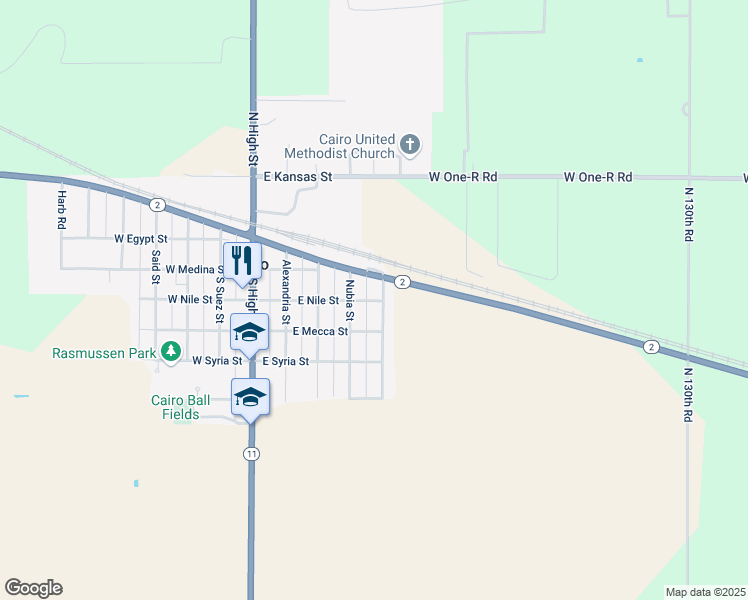 map of restaurants, bars, coffee shops, grocery stores, and more near 400 Sycamore Street in Cairo