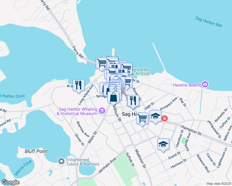 map of restaurants, bars, coffee shops, grocery stores, and more near 4 Sage Street in Sag Harbor