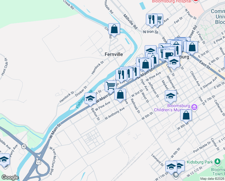 map of restaurants, bars, coffee shops, grocery stores, and more near 492494 West Main Street in Catawissa