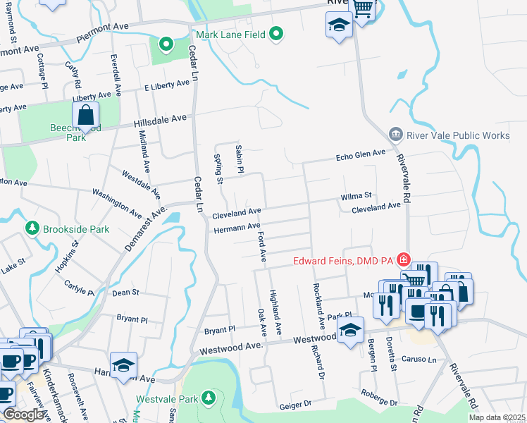 map of restaurants, bars, coffee shops, grocery stores, and more near 549 Hermann Avenue in River Vale