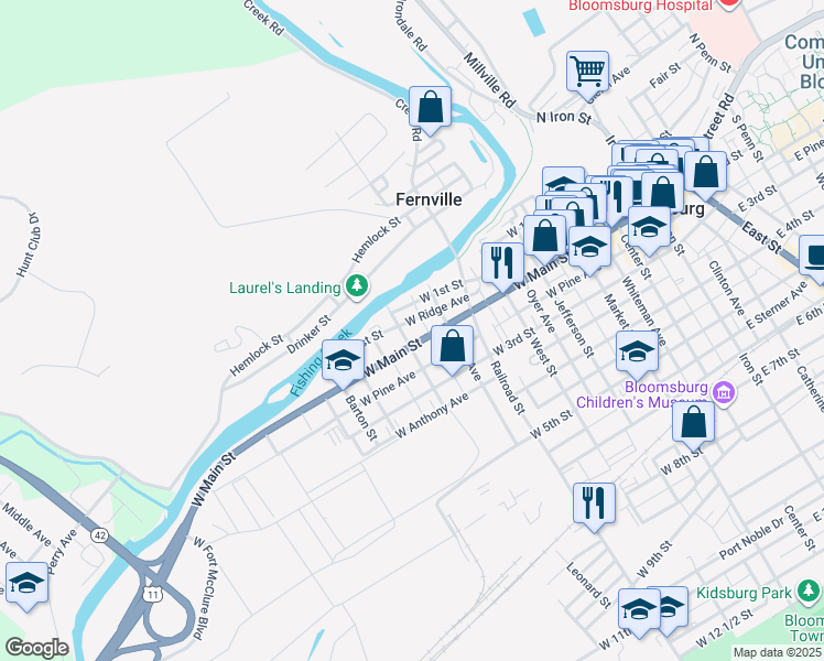 map of restaurants, bars, coffee shops, grocery stores, and more near 492494 West Main Street in Catawissa