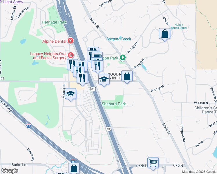 map of restaurants, bars, coffee shops, grocery stores, and more near 801 Shepard Lane in Farmington