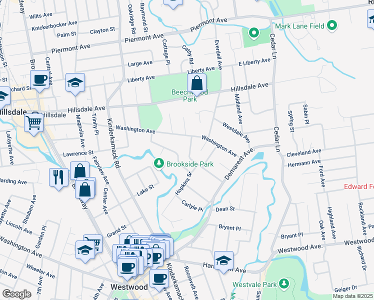 map of restaurants, bars, coffee shops, grocery stores, and more near 75 Stever Avenue in Hillsdale