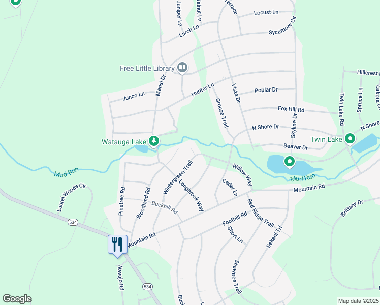 map of restaurants, bars, coffee shops, grocery stores, and more near in Indian Mountain Lake