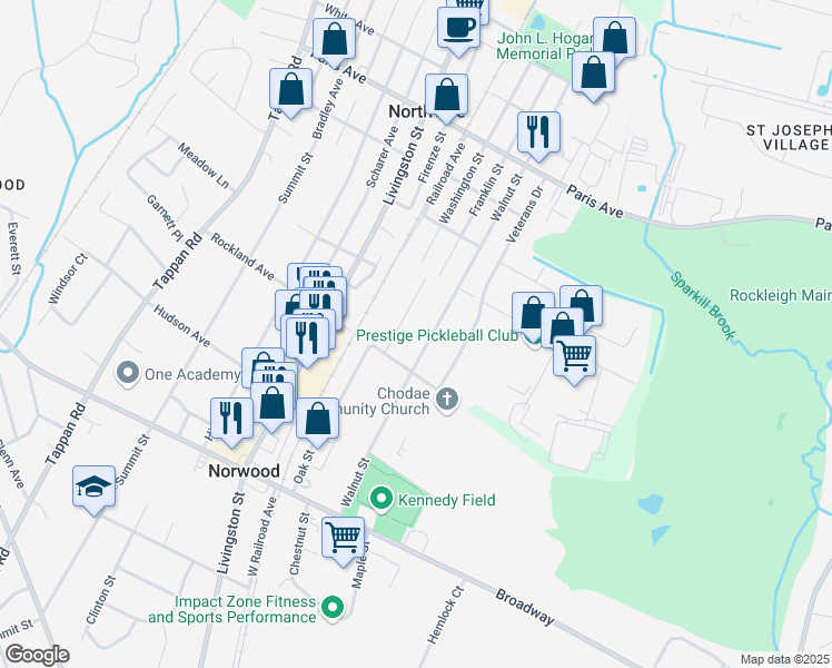 map of restaurants, bars, coffee shops, grocery stores, and more near 131 Rockland Avenue in Northvale