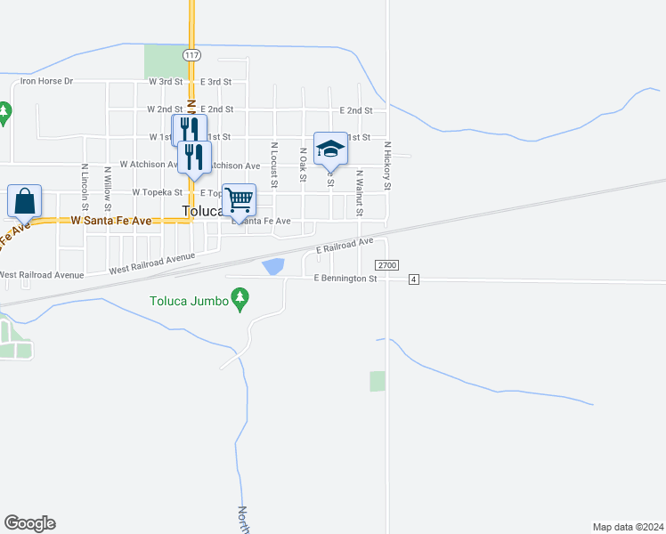 map of restaurants, bars, coffee shops, grocery stores, and more near 600-616 East Bennington Street in Toluca