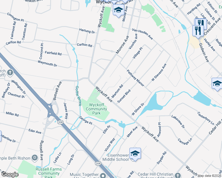 map of restaurants, bars, coffee shops, grocery stores, and more near 452 Wyckoff Avenue in Wyckoff