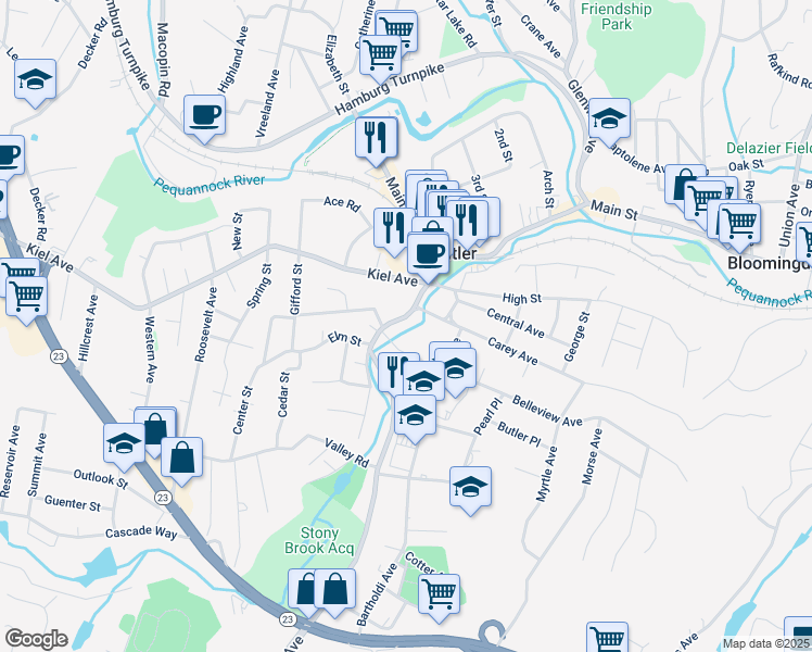 map of restaurants, bars, coffee shops, grocery stores, and more near 44 Boonton Avenue in Butler