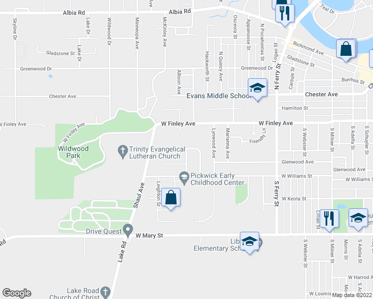 map of restaurants, bars, coffee shops, grocery stores, and more near 308 South Johnson Avenue in Ottumwa