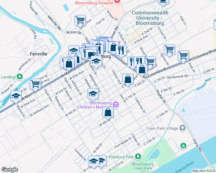 map of restaurants, bars, coffee shops, grocery stores, and more near 42 East 4th Street in Bloomsburg