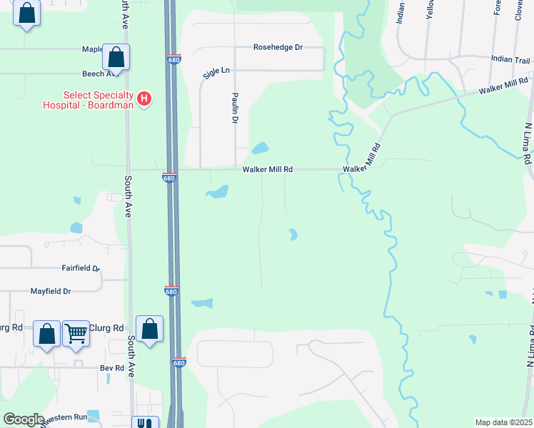 map of restaurants, bars, coffee shops, grocery stores, and more near 8189 Pinehill Drive in Youngstown