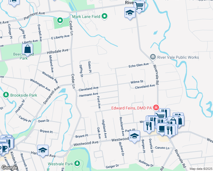 map of restaurants, bars, coffee shops, grocery stores, and more near 560 Cleveland Avenue in River Vale