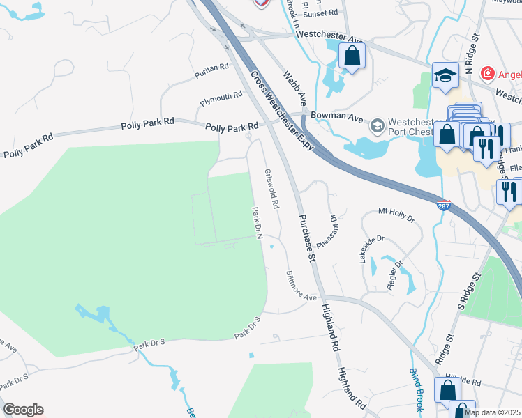 map of restaurants, bars, coffee shops, grocery stores, and more near 30 Park Drive North in Rye