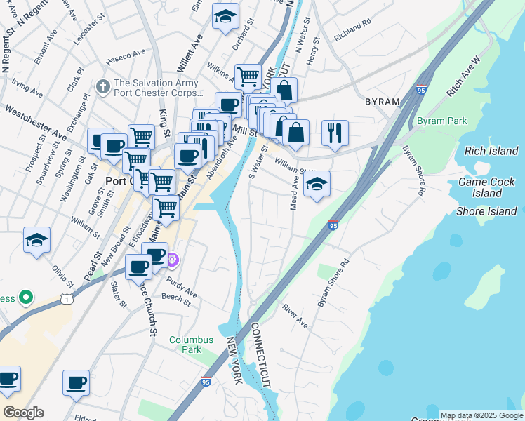 map of restaurants, bars, coffee shops, grocery stores, and more near 24 Division Street West in Greenwich