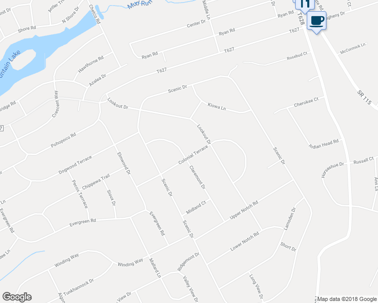 map of restaurants, bars, coffee shops, grocery stores, and more near 3913 Colonial Terrace in Albrightsville