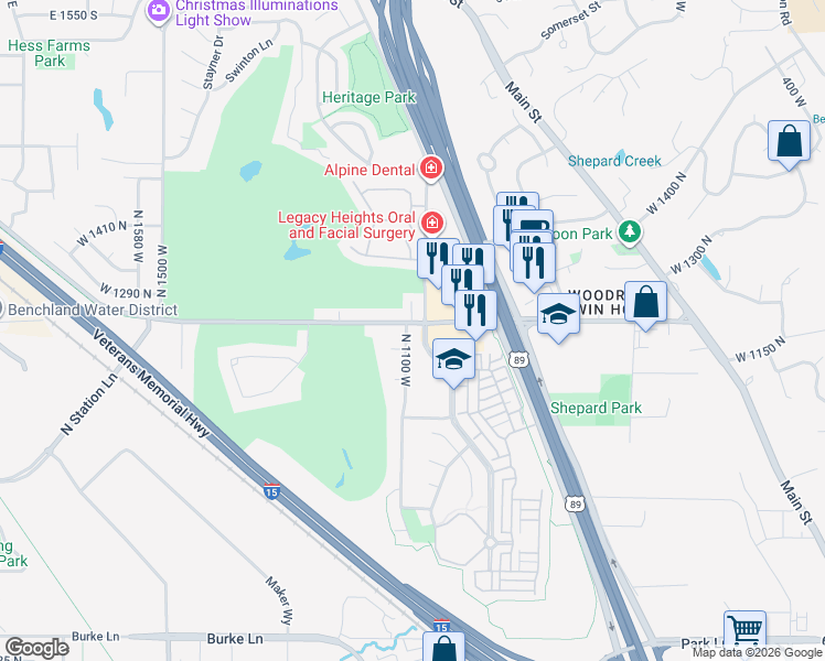 map of restaurants, bars, coffee shops, grocery stores, and more near 1124 Shepard Lane in Farmington