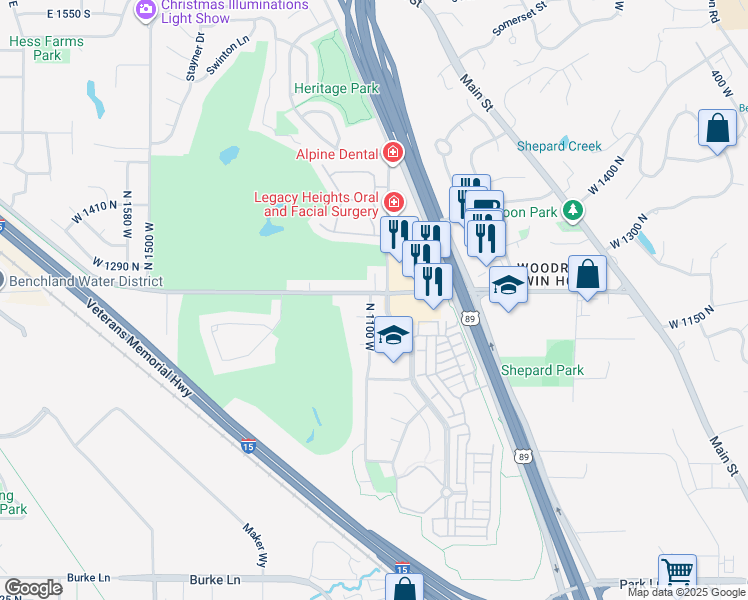 map of restaurants, bars, coffee shops, grocery stores, and more near 1124 Shepard Lane in Farmington