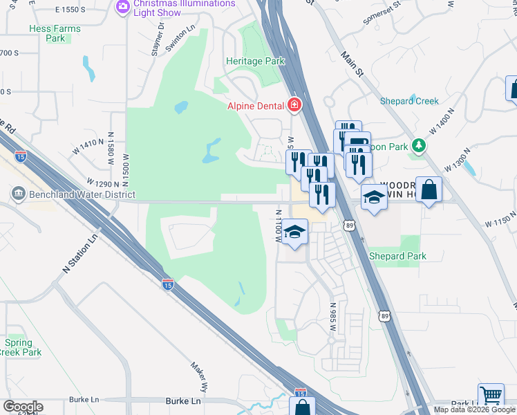 map of restaurants, bars, coffee shops, grocery stores, and more near 1186 1225 North in Farmington