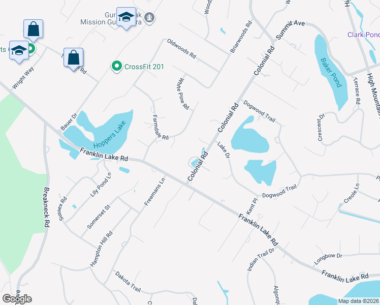 map of restaurants, bars, coffee shops, grocery stores, and more near 100 Jasmine Court in Franklin Lakes