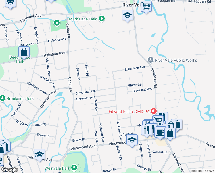 map of restaurants, bars, coffee shops, grocery stores, and more near 560 Cleveland Avenue in River Vale