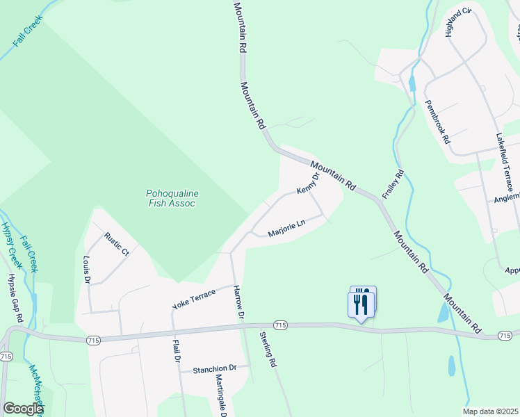 map of restaurants, bars, coffee shops, grocery stores, and more near Kenny Drive in Stroudsburg