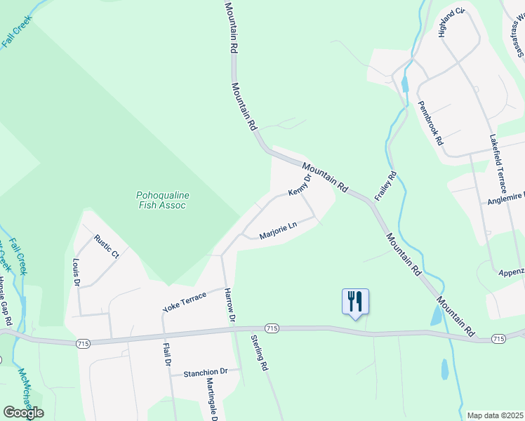 map of restaurants, bars, coffee shops, grocery stores, and more near Kenny Drive in Stroudsburg