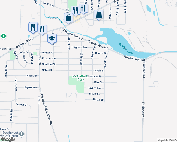 map of restaurants, bars, coffee shops, grocery stores, and more near 1147 Noble Street in Barberton