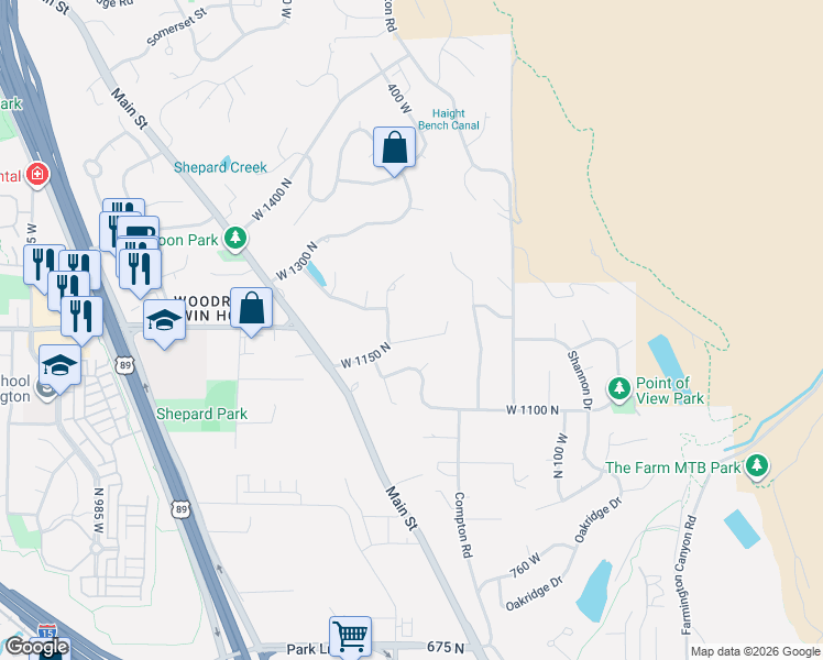map of restaurants, bars, coffee shops, grocery stores, and more near 374 Quail Run Road in Farmington