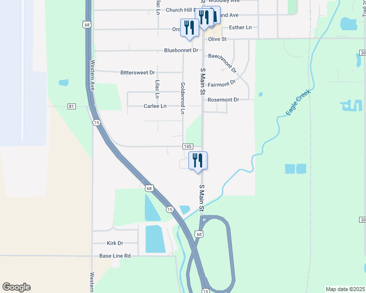 map of restaurants, bars, coffee shops, grocery stores, and more near 11915 Township Road 145 in Findlay