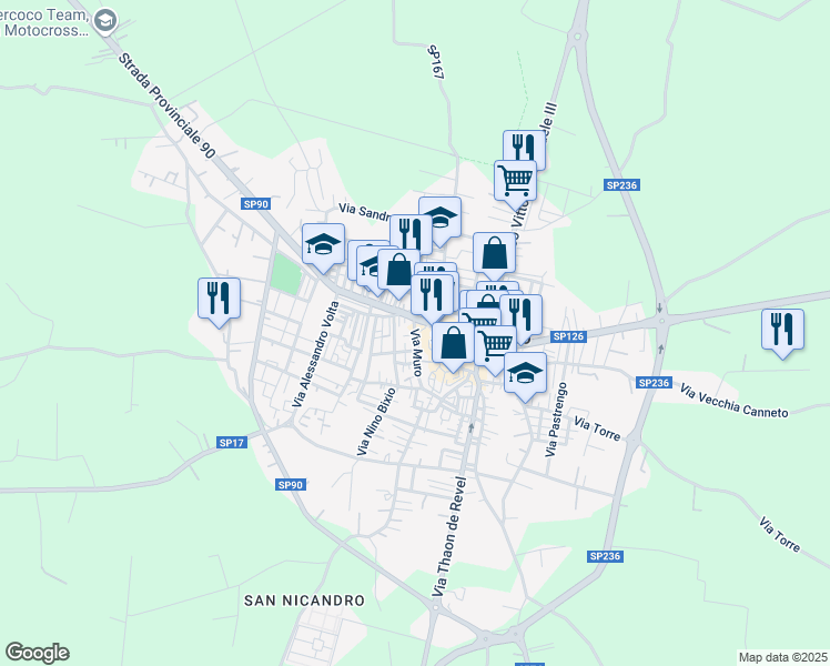 map of restaurants, bars, coffee shops, grocery stores, and more near 9 Via Biagio Azzone in Sannicandro di Bari
