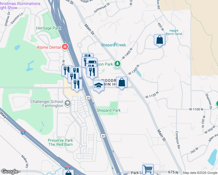 map of restaurants, bars, coffee shops, grocery stores, and more near 847 Shepard Lane in Farmington