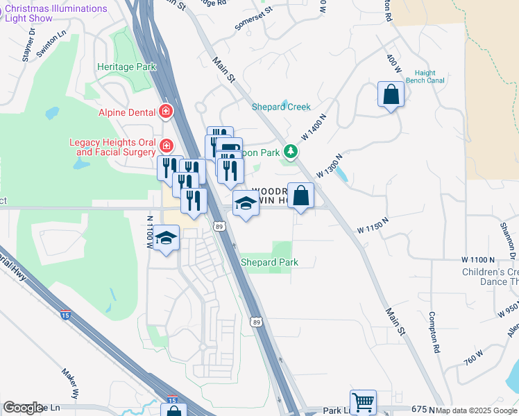 map of restaurants, bars, coffee shops, grocery stores, and more near 801 Shepard Lane in Farmington