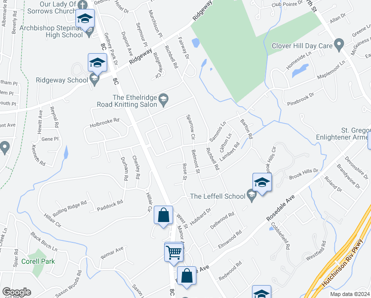 map of restaurants, bars, coffee shops, grocery stores, and more near 14 Sammis Lane in White Plains