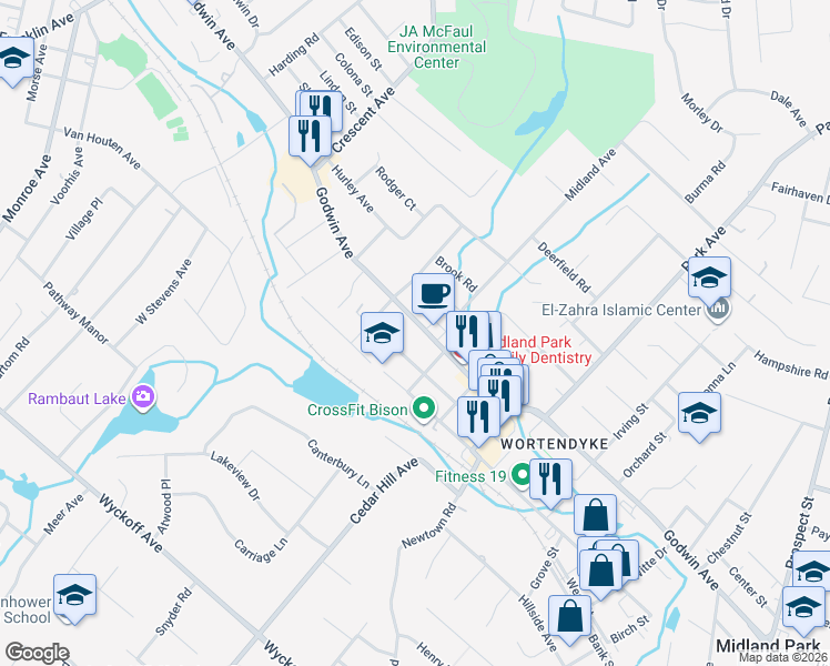 map of restaurants, bars, coffee shops, grocery stores, and more near 707 Godwin Avenue in Midland Park