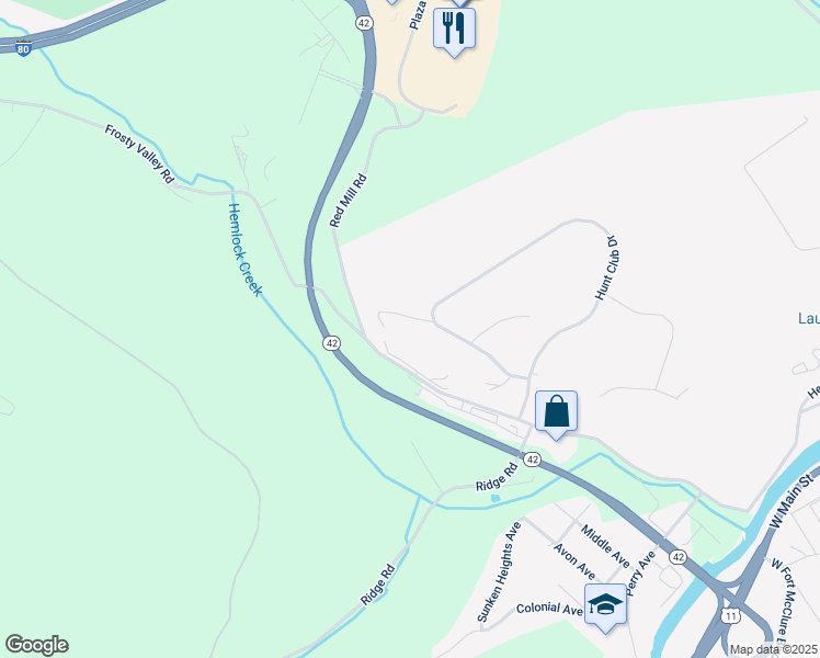 map of restaurants, bars, coffee shops, grocery stores, and more near 88 Hunt Club Dr in Bloomsburg