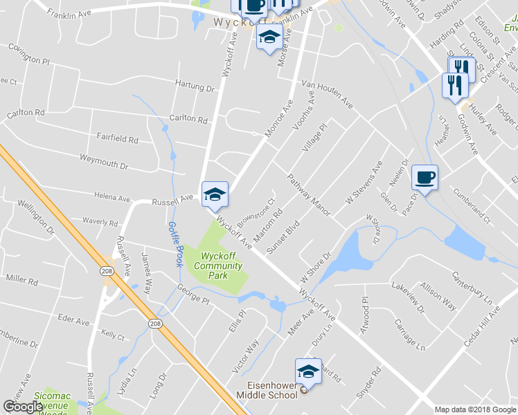map of restaurants, bars, coffee shops, grocery stores, and more near 375 Brownstone Court in Wyckoff