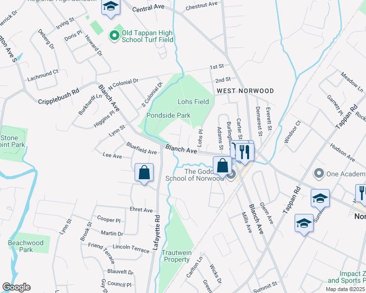 map of restaurants, bars, coffee shops, grocery stores, and more near 61 Blanch Avenue in Harrington Park