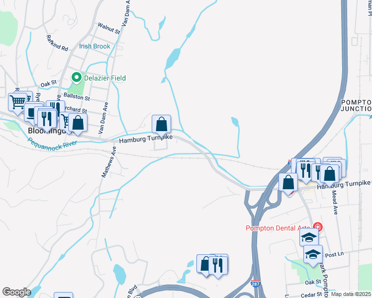 map of restaurants, bars, coffee shops, grocery stores, and more near 211 Hamburg Turnpike in Riverdale