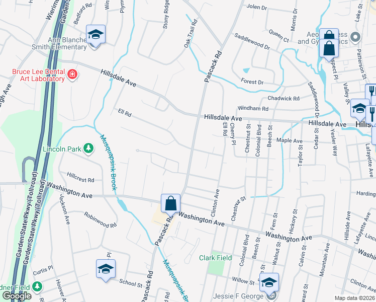 map of restaurants, bars, coffee shops, grocery stores, and more near 14 Pascack Road in Hillsdale