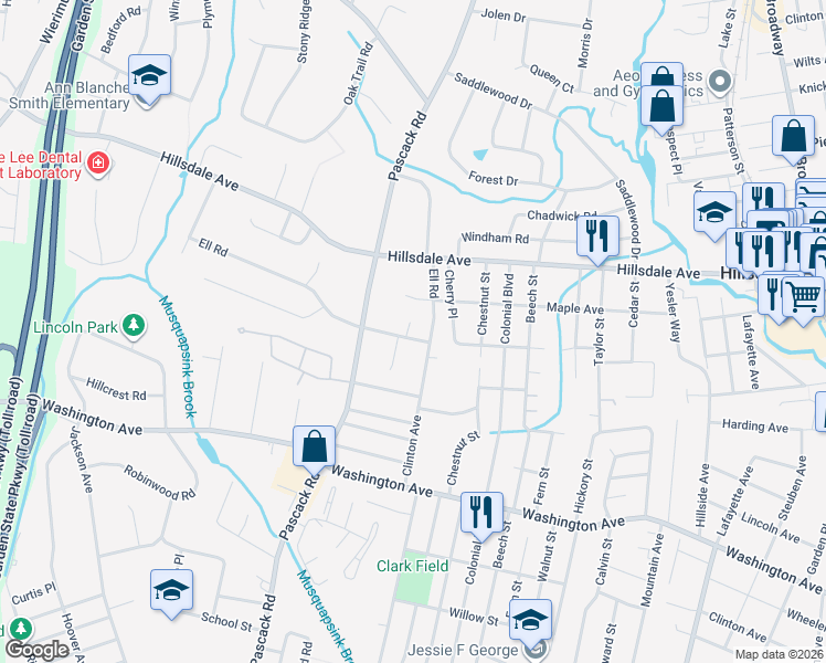 map of restaurants, bars, coffee shops, grocery stores, and more near 156 Ell Road in Hillsdale