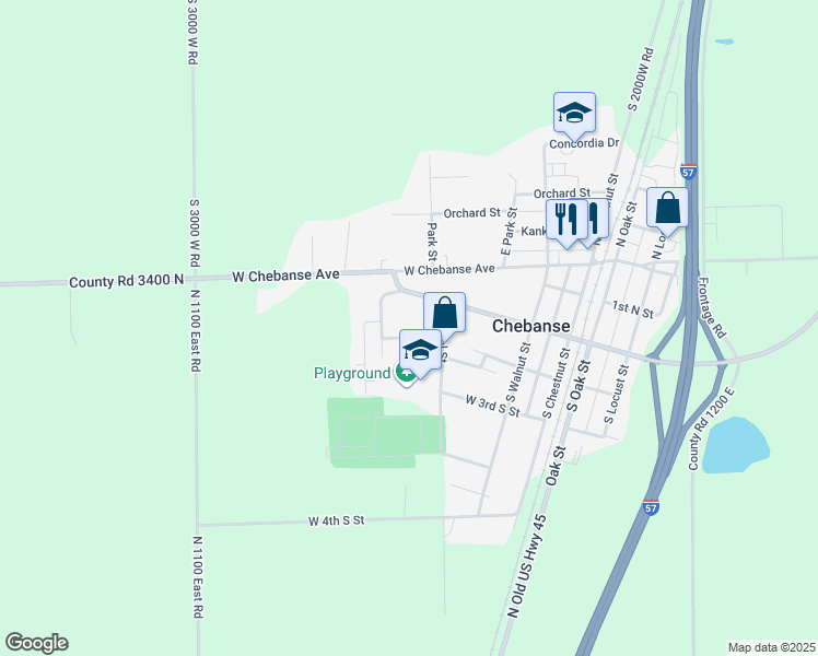 map of restaurants, bars, coffee shops, grocery stores, and more near 365 West 2nd South Street in Chebanse