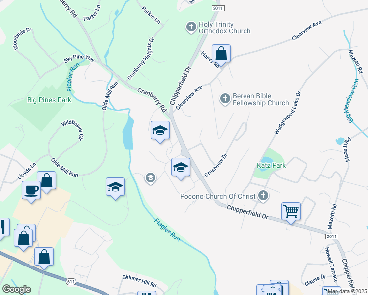 map of restaurants, bars, coffee shops, grocery stores, and more near 2000 Chipperfield Drive in Stroudsburg
