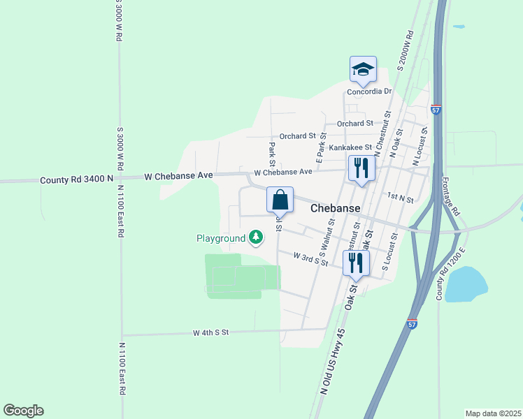 map of restaurants, bars, coffee shops, grocery stores, and more near 365 West 2nd South Street in Chebanse
