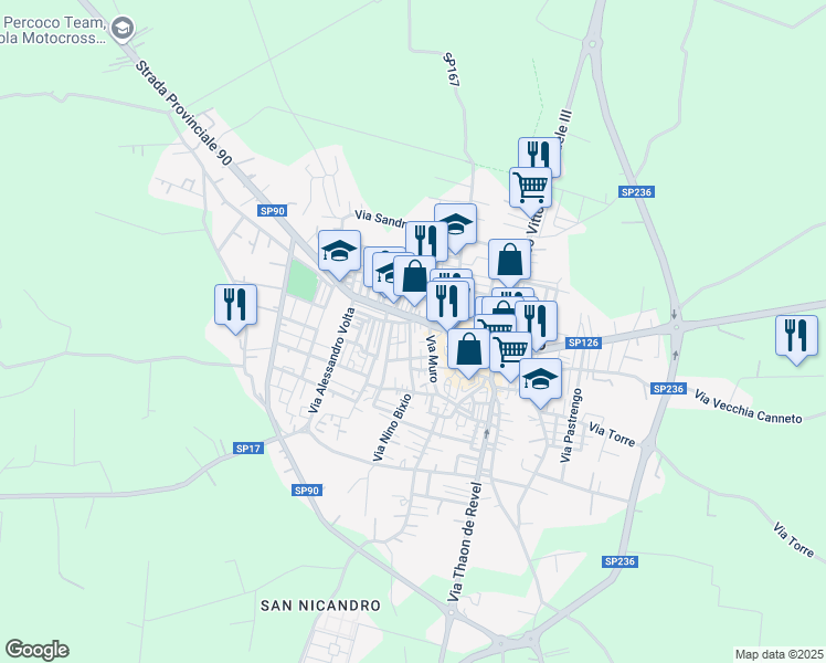map of restaurants, bars, coffee shops, grocery stores, and more near 9 Via Biagio Azzone in Sannicandro di Bari