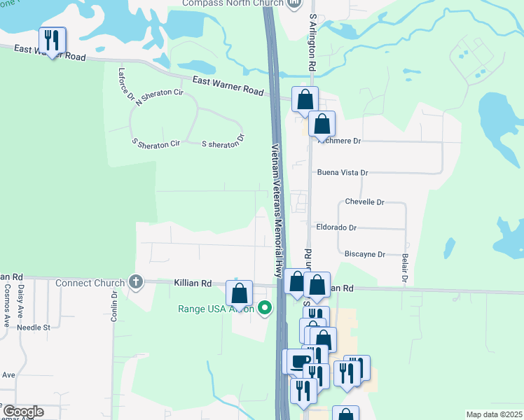 map of restaurants, bars, coffee shops, grocery stores, and more near 811 Chenoweth Drive in Akron