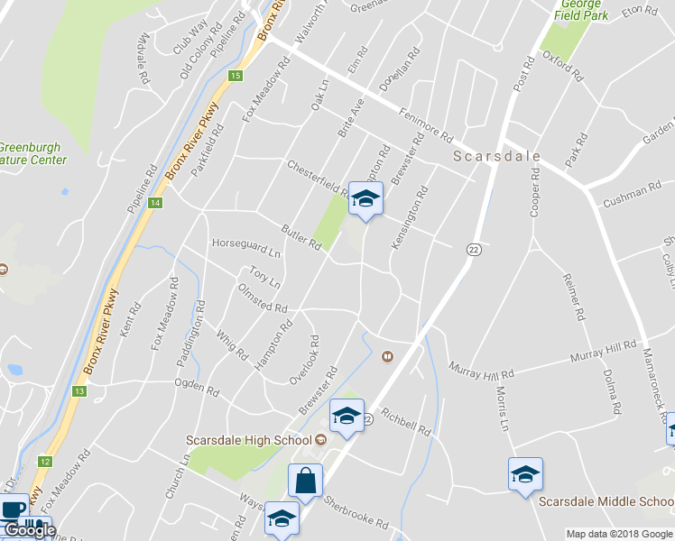 map of restaurants, bars, coffee shops, grocery stores, and more near 42 Butler Road in Scarsdale